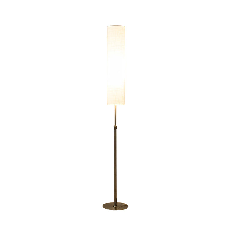 Minimalist White Fabric Cylinder Floor Reading Lamp For Living Room