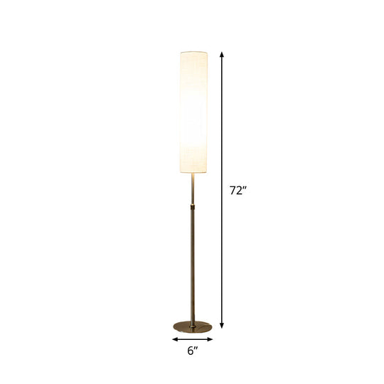Minimalist White Fabric Cylinder Floor Reading Lamp For Living Room