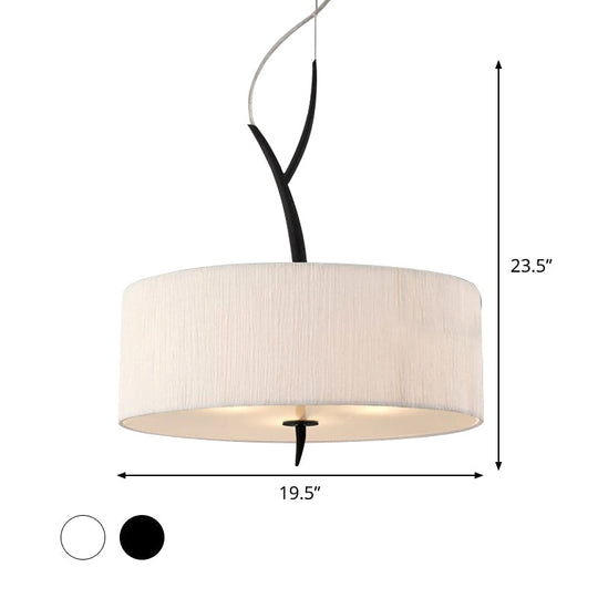 Minimalist Drum-Shaped Pendant Chandelier | 3-Head Fabric Ceiling Lamp White/Black Suspension