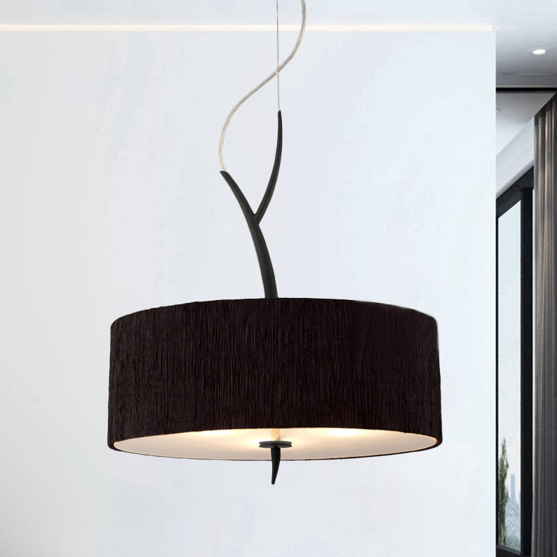 Minimalist Drum-Shaped Pendant Chandelier | 3-Head Fabric Ceiling Lamp White/Black Suspension Black