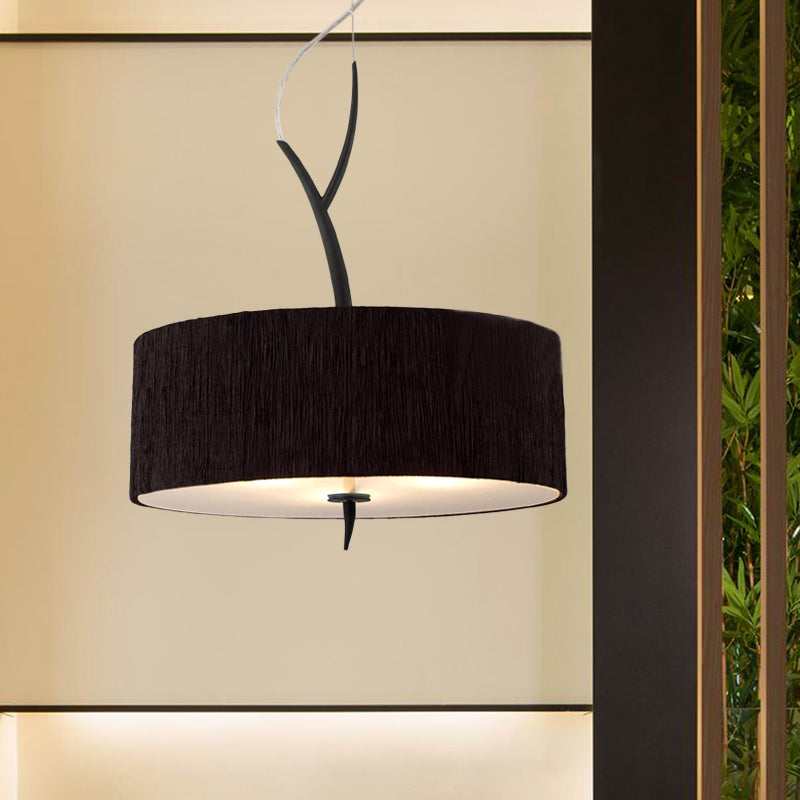 Minimalist Drum-Shaped Pendant Chandelier | 3-Head Fabric Ceiling Lamp White/Black Suspension