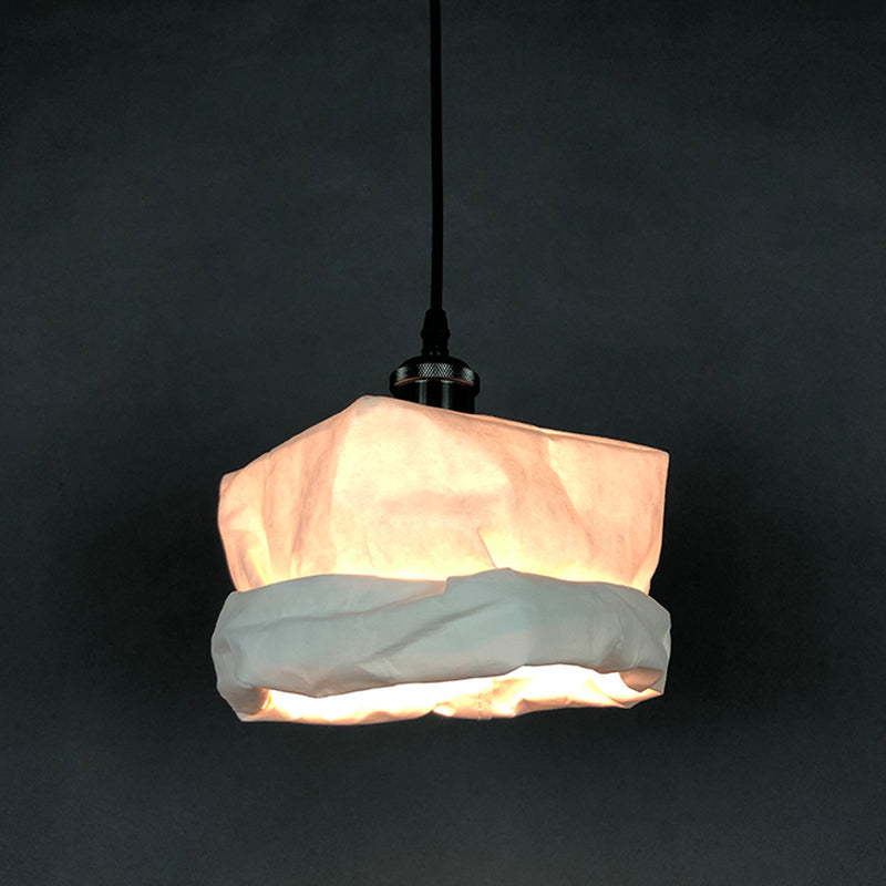 Modern Kraft Paper Sack-Like Pendant Light - 1-Light Led Ceiling Lamp For Restaurants (White)