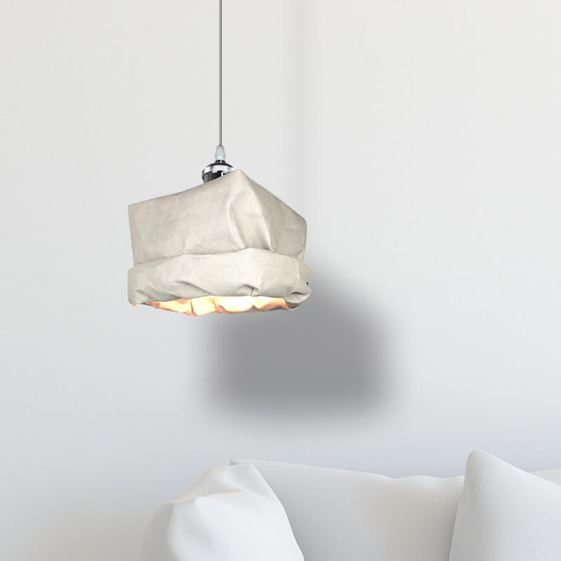 Modern Kraft Paper Pendant Light - Sleek Sack Shape White Ceiling Suspension Lamp Grey