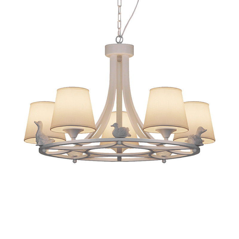 Contemporary 5-Light White Chandelier - Hanging Ceiling Lamp with Fabric Shade for Living Room