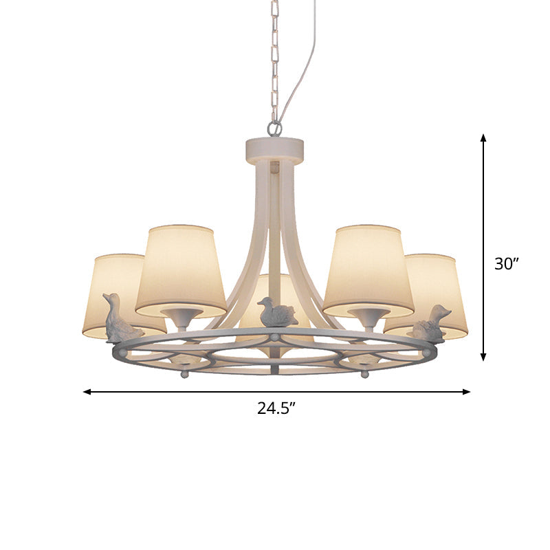 Contemporary 5-Light Chandelier: White Hanging Ceiling Lamp With Fabric Shade