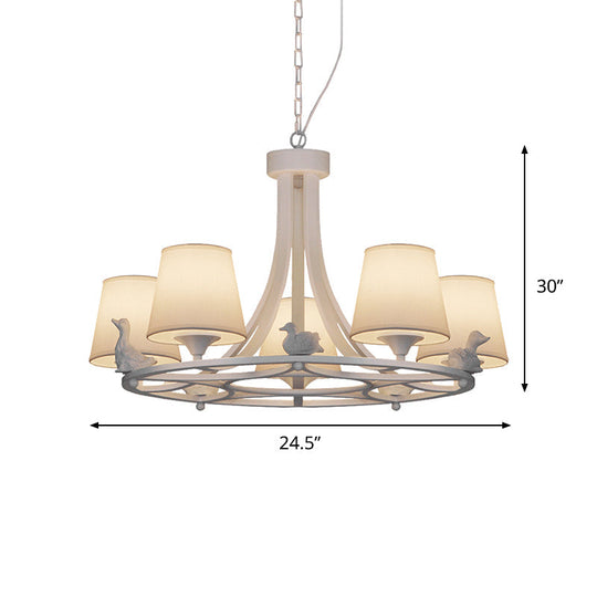 Contemporary 5-Light Chandelier: White Hanging Ceiling Lamp With Fabric Shade