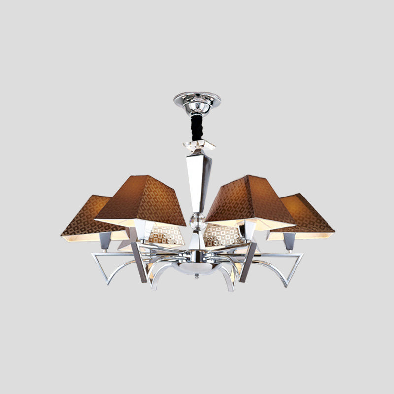 Modern Geometric Ceiling Chandelier - 6-Light Brown Pendant Lamp Fixture with Chrome Arm