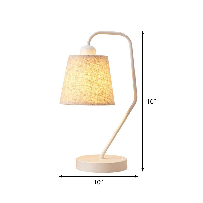 White Barrel Table Lamp - Modern Fabric Night Light For Bedroom With Curved Arm
