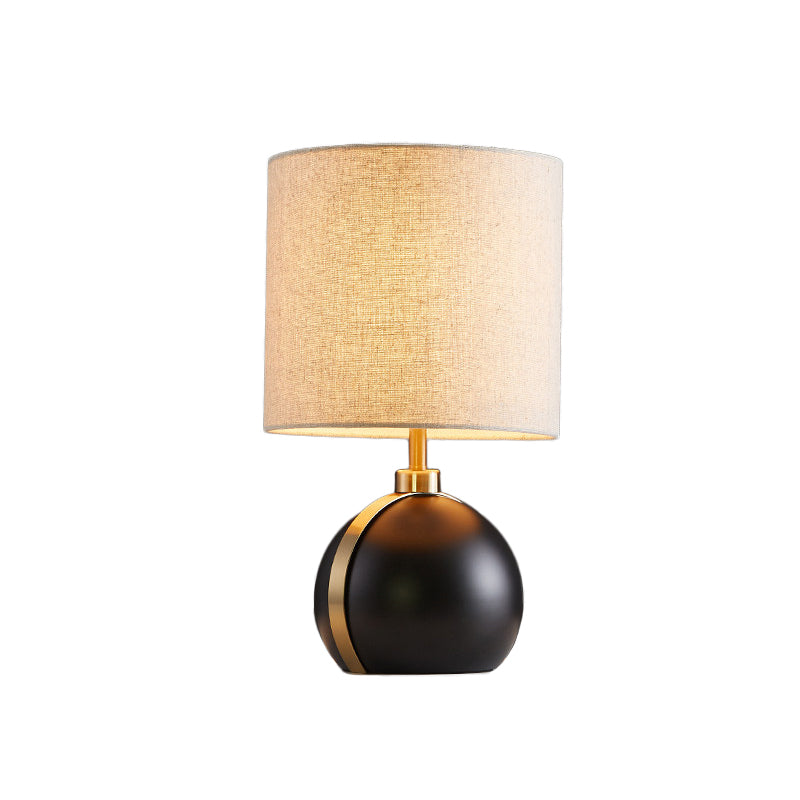 Modern Black Table Lamp With Flaxen Fabric Shade - 1-Head Metal Night Light