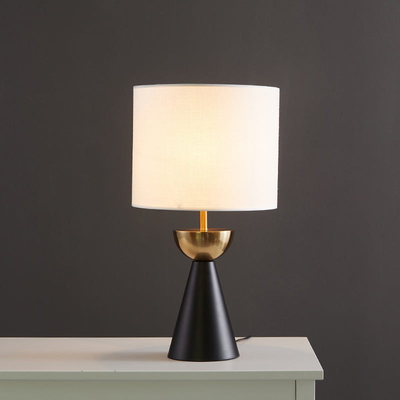 Modern White/Flaxen Cylinder Nightstand Lamp With Black Cone Base White