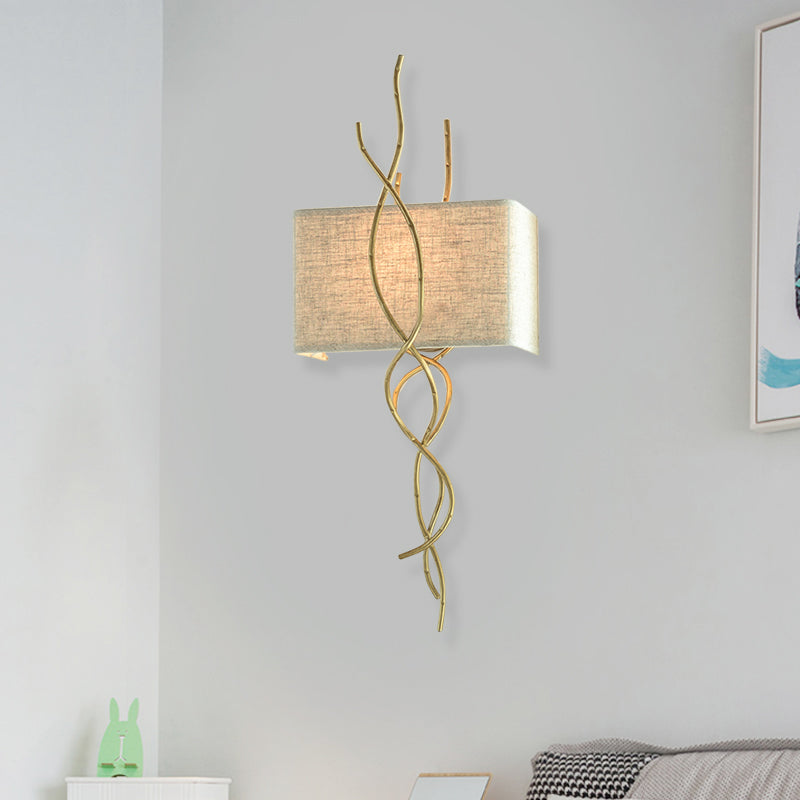 Modern Metallic Wall Sconce: Gold/Silver Branch Design With Rectangle Fabric Shade Gold