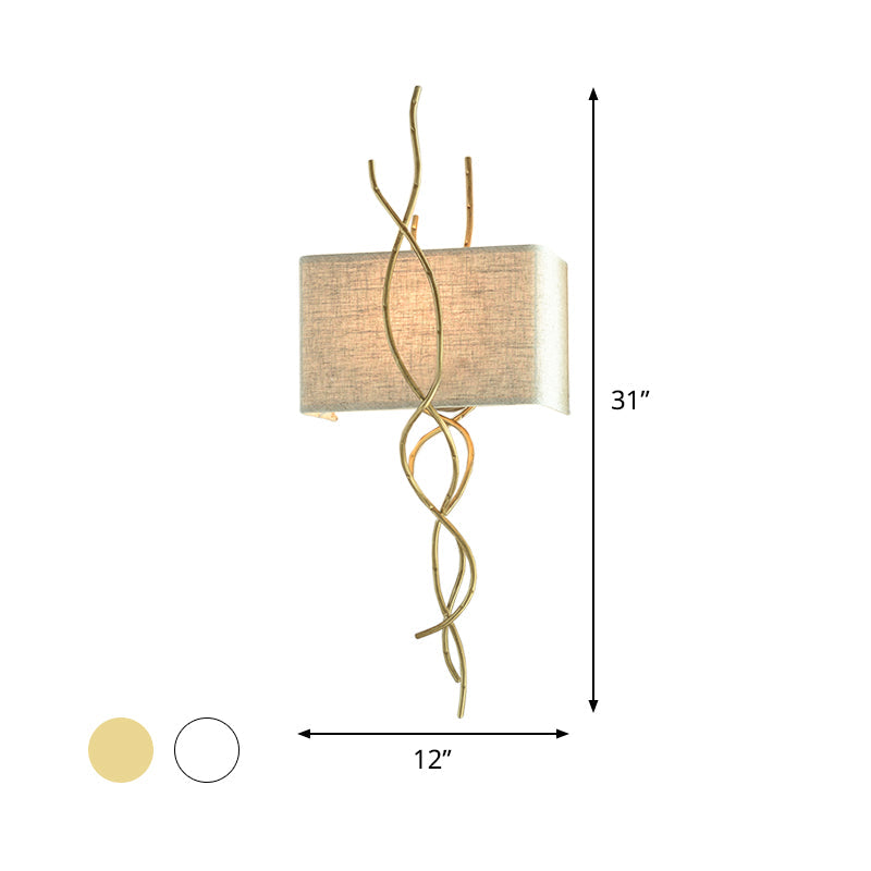 Modern Metallic Wall Sconce: Gold/Silver Branch Design With Rectangle Fabric Shade