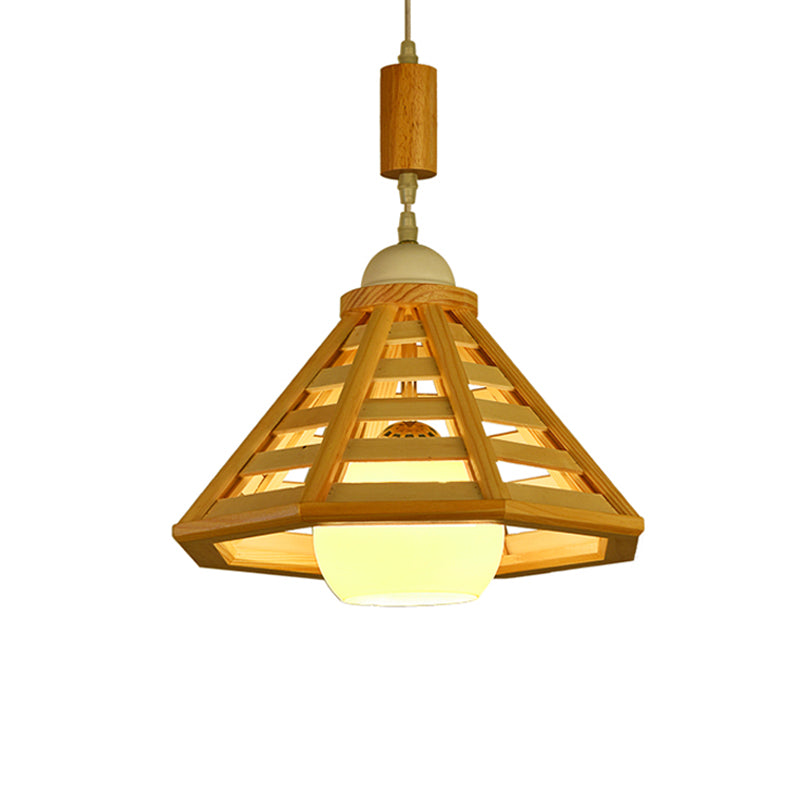 Modern Wood Pendant Lamp with 1 Light for Dining Room in Beige Color