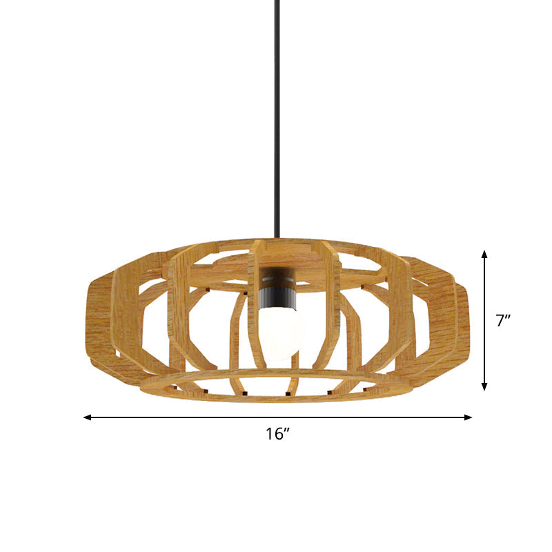 Asia-Style Wooden Lantern Ceiling Light With Suspension Lamp Design - 1 Bulb For Living Room