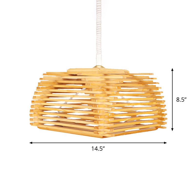 Japanese Tea Room Pendant Lighting - Wood Bar 1 Bulb Ceiling Suspension Lamp