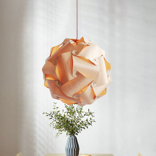 Modern Wood Veneer Pendant Light Kit for Dining Room - 1 Bulb Hanging Lamp