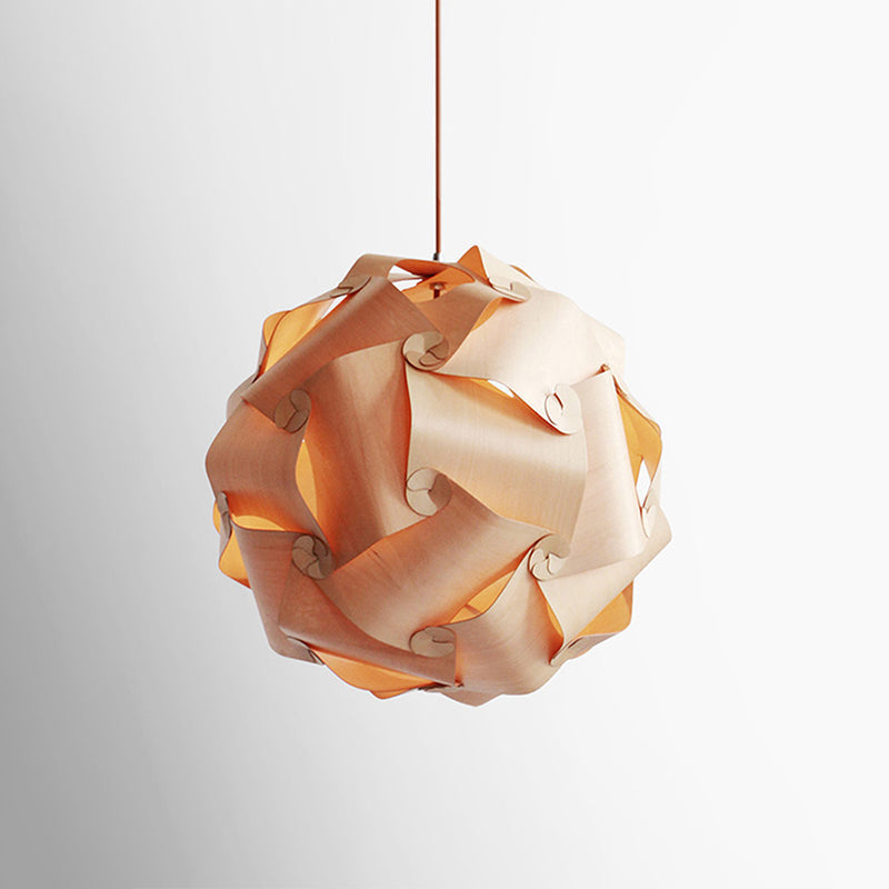 Contemporary Wood Veneer Pendant Light - Stylish 1 Bulb Hanging Lamp Kit For Dining Room