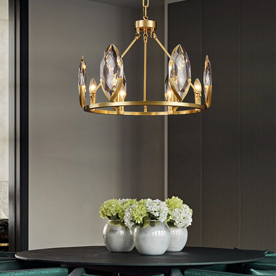 Modern Gold Ring Chandelier With Oval Crystal Shade - Living Room Hanging Light Kit (6/8 Bulbs)
