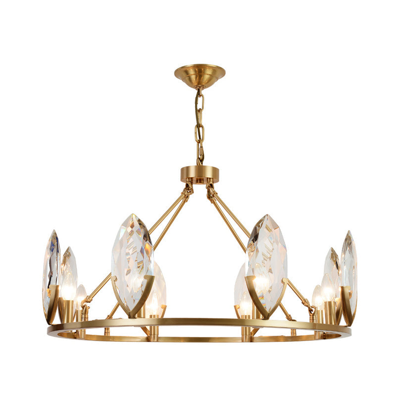 Modernist Gold Ring Chandelier with Crystal Shades - 6/8 Bulbs Hanging Light Kit for Living Room