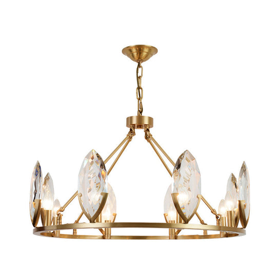 Modern Gold Ring Chandelier With Oval Crystal Shade - Living Room Hanging Light Kit (6/8 Bulbs)