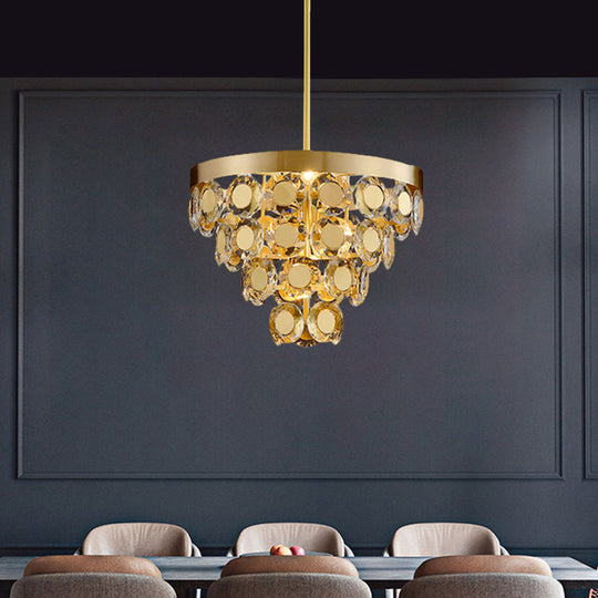 Modern Crystal Cone Chandelier: 5 Bulb Suspension Lamp In Brass For Restaurants