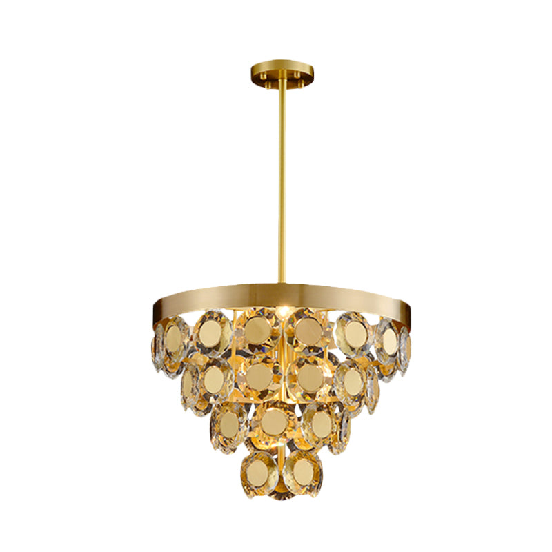 Modern Crystal Cone Chandelier Pendant Light with 5 Bulbs - Brass Finish, Perfect for Restaurants