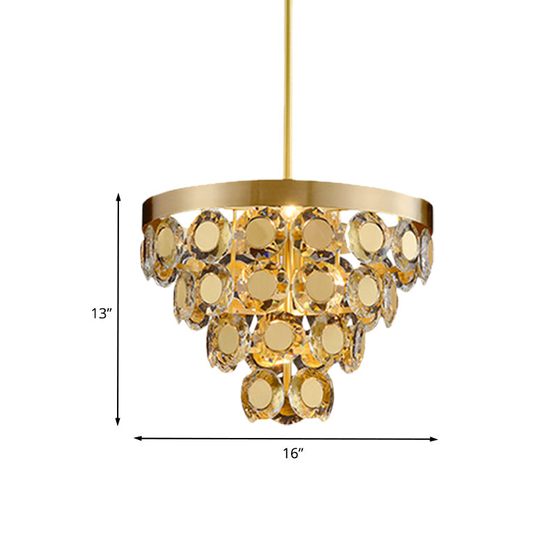 Modern Crystal Cone Chandelier Pendant Light with 5 Bulbs - Brass Finish, Perfect for Restaurants