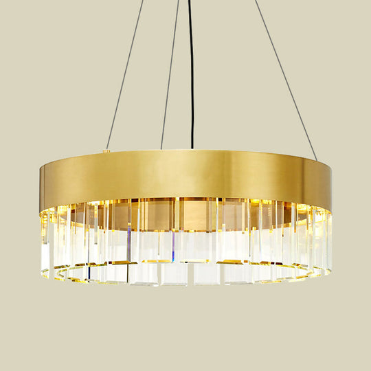 Minimalist Gold Metal Chandelier Pendant Light - Round Design with 8 Crystal Accents