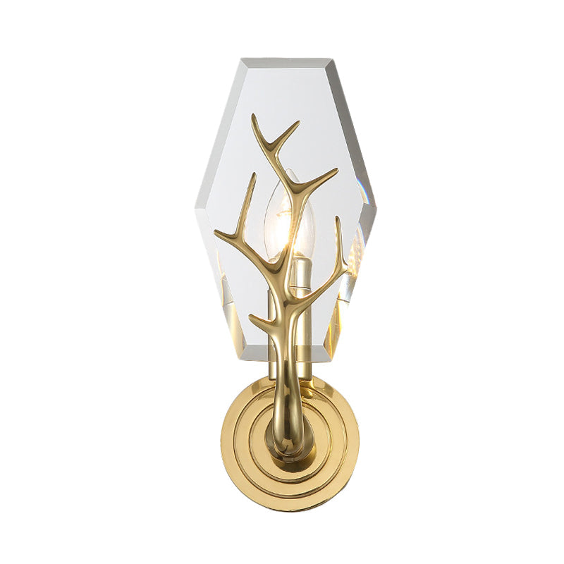 Brass Antler Arm Wall Sconce With Crystal Panel Modern Design & 1-Bulb Mount Lighting