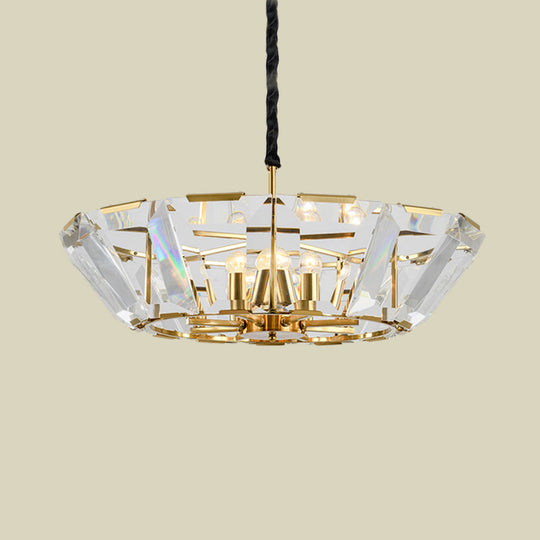 Contemporary Gold Living Room Ceiling Chandelier - 5 Heads Hanging Light Kit With Crystal Shade