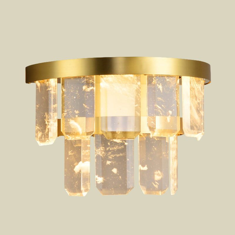 Modern Crystal Led 2-Layer Hallway Sconce Wall Mount Lamp In Brass