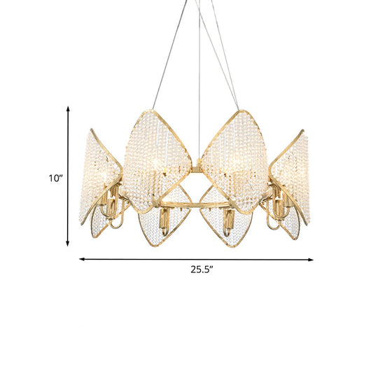Modernist Gold Finish Rhombus Crystal Chandelier - 8 Head Loop Suspension Pendant
