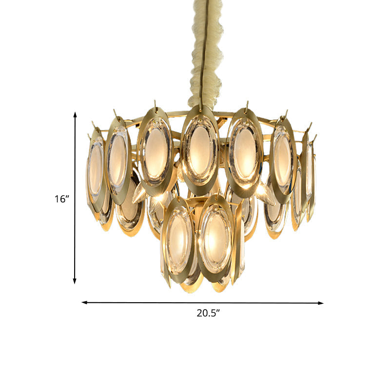 Modern 2-Tier Brass Chandelier With Metallic Finish - 7 Bulb Hanging Ceiling Lamp