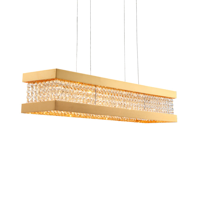 Gold Rectangular Frame Crystal Pendant Light - Contemporary 6-Bulb Island Hanging Lamp