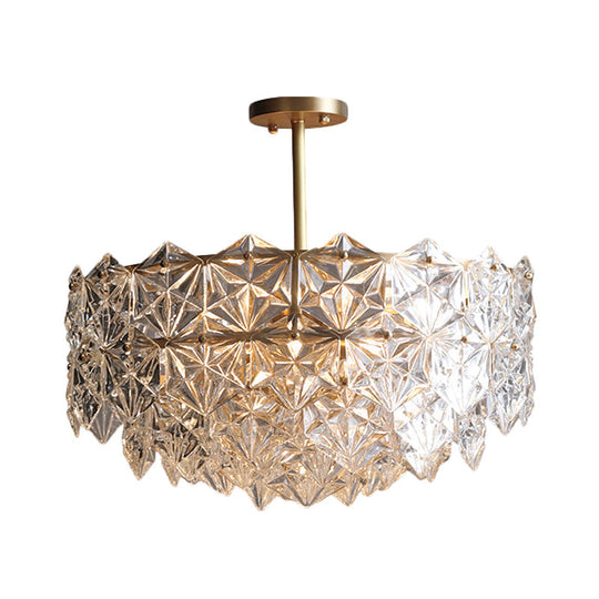 Vintage Beveled K9 Crystal Chandelier - Brass Circular Ceiling Pendant Light Fixture For Living Room