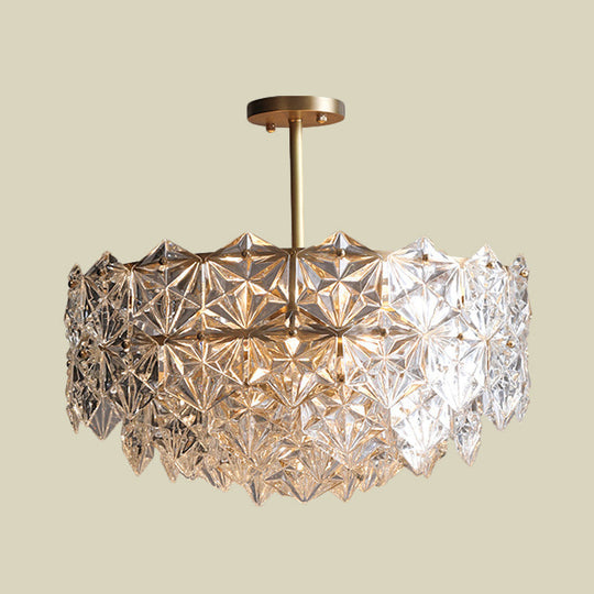 Vintage Beveled K9 Crystal Chandelier - Brass Circular Ceiling Pendant Light Fixture For Living Room