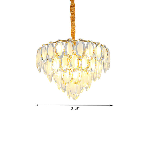 Modern Gold Crystal Chandelier - 9 Heads, Oval Shape - Multi Layered Pendant Light for Living Room Ceiling