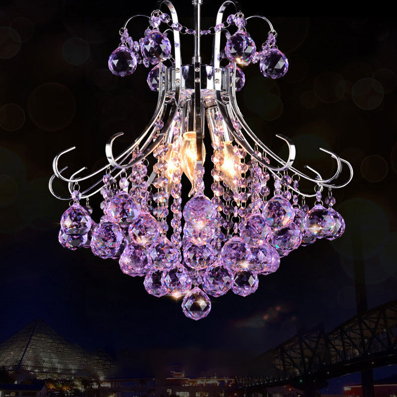 Traditionalist Raindrop Purple/Red Crystal Ball Chandelier Pendant Light With Chrome Down Lighting -