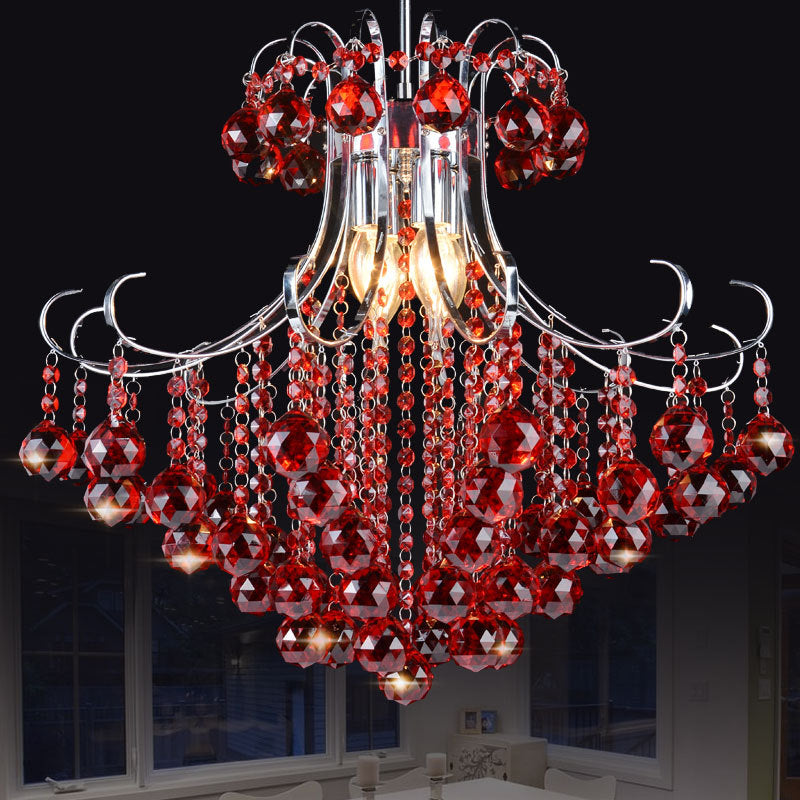 Traditionalist Raindrop Purple/Red Crystal Ball Chandelier Pendant Light With Chrome Down Lighting -