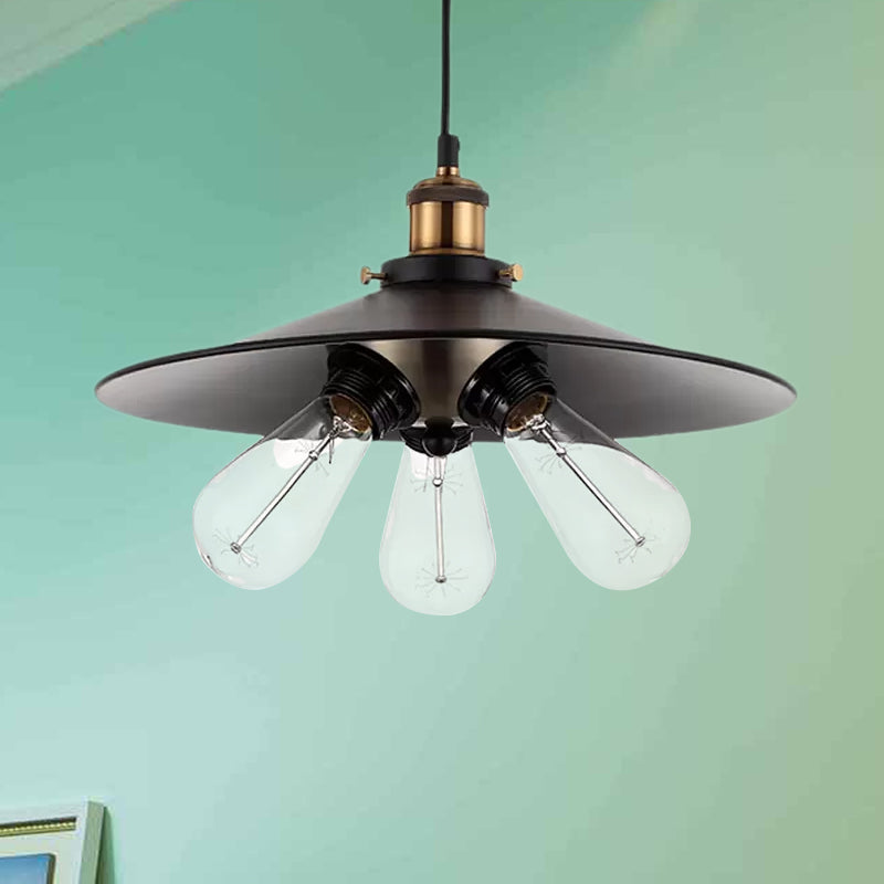 Vintage Style Flared Shade Pendant Lighting - Metallic 3 Heads, Black/White - Kitchen Hanging Lamp