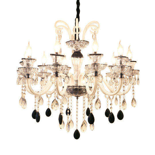 10-Light Vintage Candlestick Chandelier With Clear And Black Crystal Pendant Glass Arms