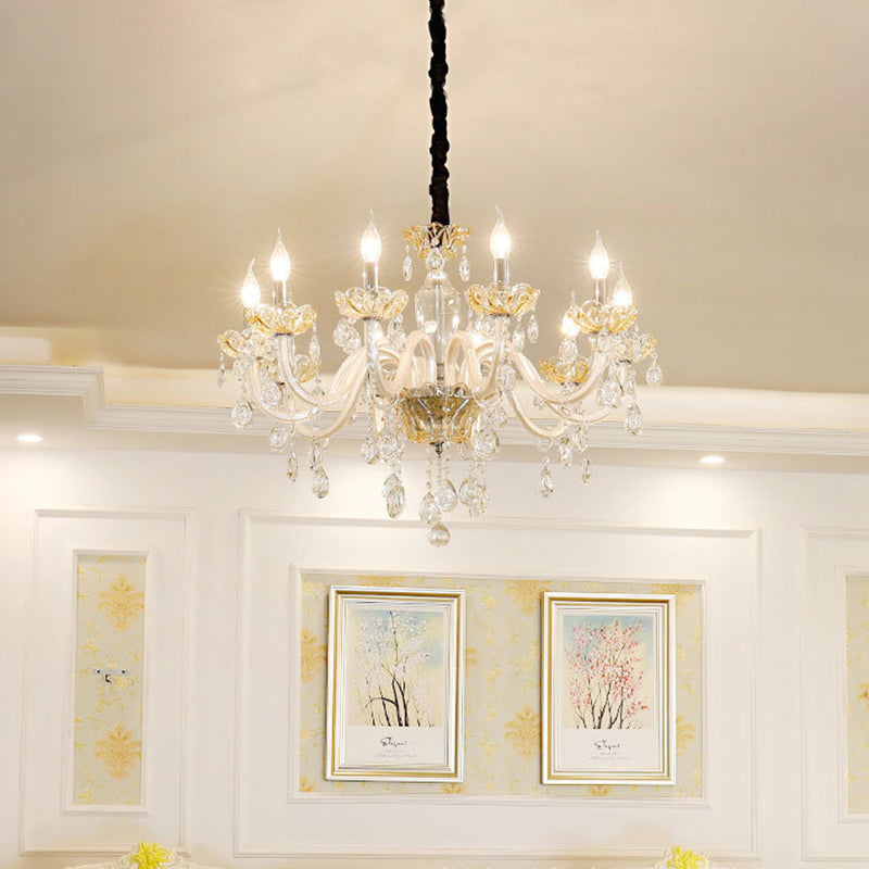 8-Bulb Clear Crystal Chandelier: Traditional White Candlestick Pendant For Living Room Ceiling