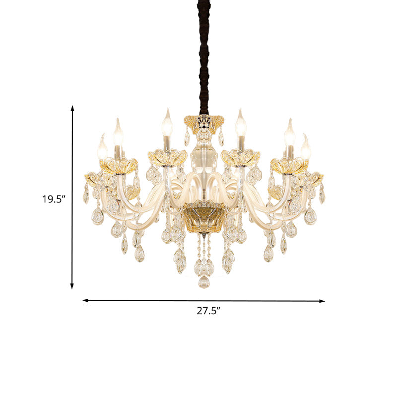8-Bulb Clear Crystal Chandelier: Traditional White Candlestick Pendant For Living Room Ceiling