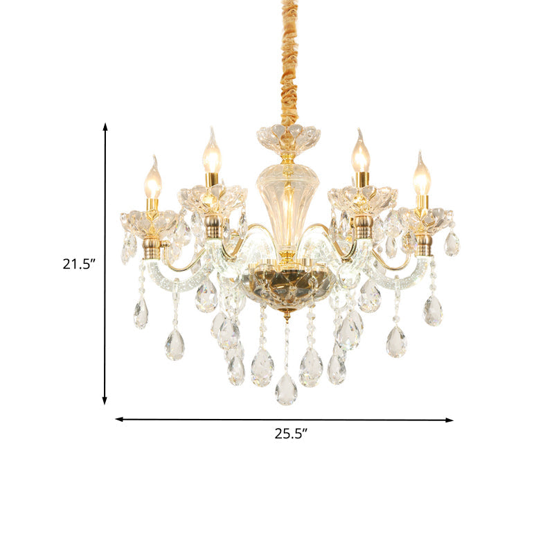 Vintage Gold Candelabra Crystal Chandelier - 6 Lights Clear Glass Shade Dining Room Pendant