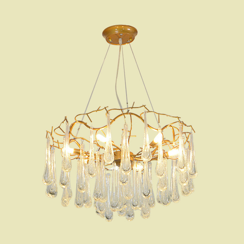 Modern Cascade Clear Bubble Crystal Chandelier with 6 Lights and Iron Arm Suspension