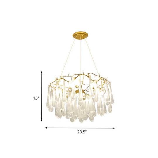 Modern Crystal Chandelier - 6-Light Clear Bubble Cascade Iron Arm With Suspension Light