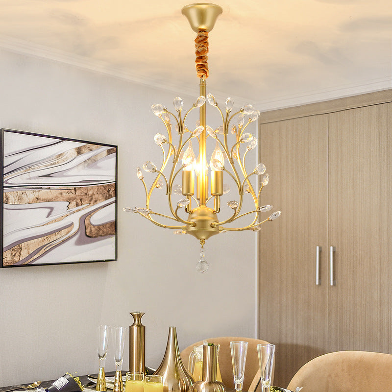 Contemporary K9 Crystal Branch Chandelier - 3-Lights Pendant Lamp for Dining Room - Black/Gold
