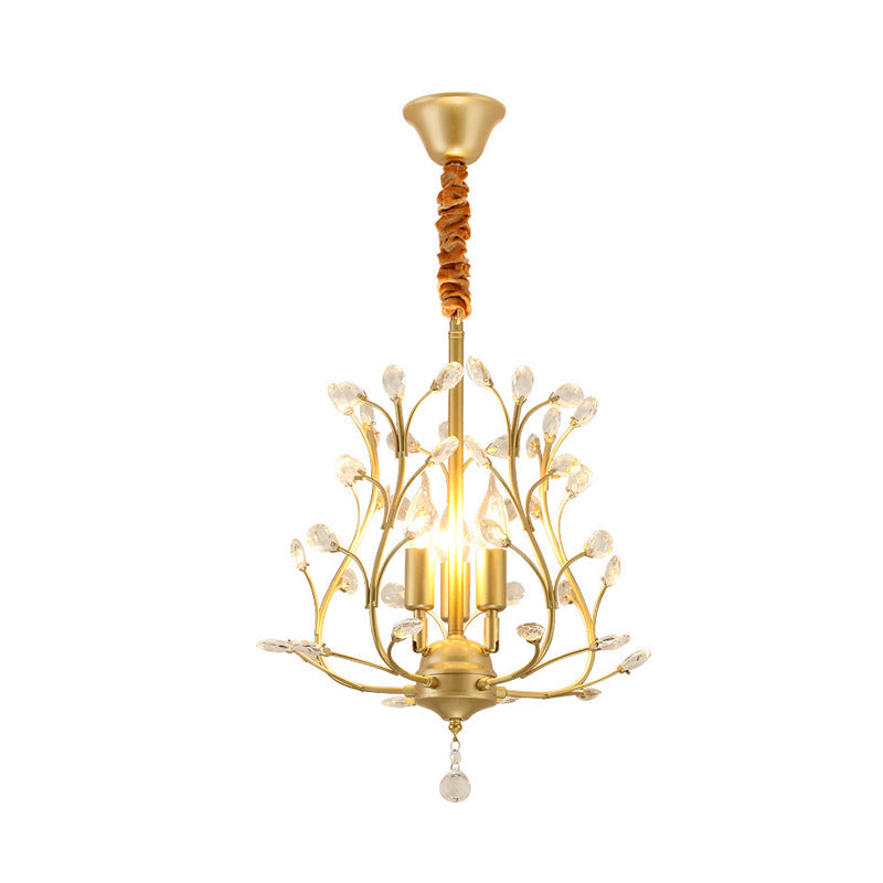 Contemporary K9 Crystal Branch Chandelier - 3-Lights Pendant Lamp for Dining Room - Black/Gold