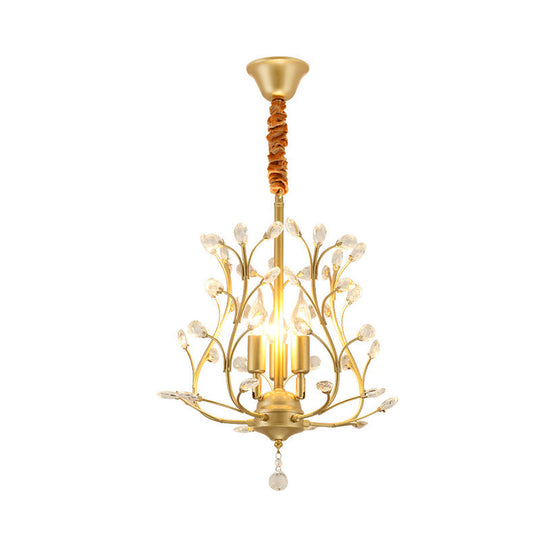 Contemporary K9 Crystal Branch Chandelier With 3 Lights Black/Gold Pendant For Dining Room