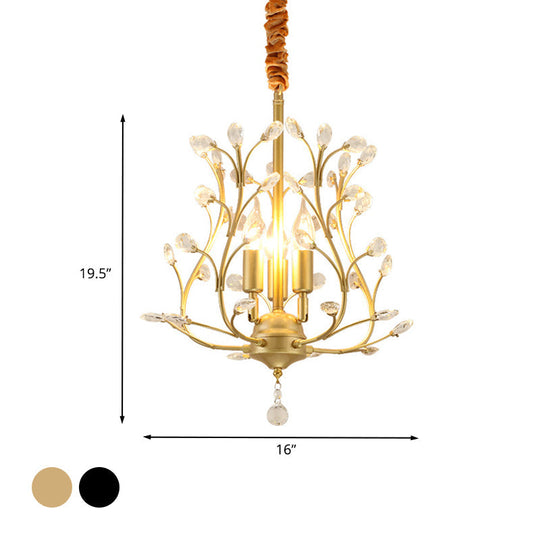 Contemporary K9 Crystal Branch Chandelier With 3 Lights Black/Gold Pendant For Dining Room